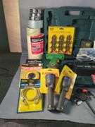 Hitachi FDS 10DVA Cordless Drill With Charger, Batteries, Qty 2, And Carrying Case, Western Auto 40pc 1/4" & 3/8" Ratchet Socket Set, Swingline Corded Nailer, And More