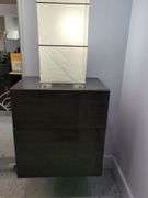 Modern Paper Tall Floor Lamp And Floating Cabinet, Bidder Responsible For Proper Removal,  Cabinets are Mounted To Wall.