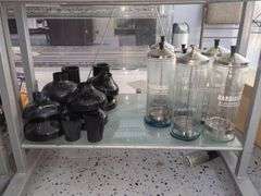 Salon Hair Dryer Attachments And Barbicide Disinfectant Jars