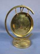 Etched Brass Gong On Stand With Cloisonné Dogs