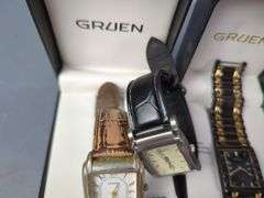 Gruen Watches, Qty 4, Various Styles, One Is Still Strapped Inside Its Box And Appears New, Includes 2 Additional Boxes