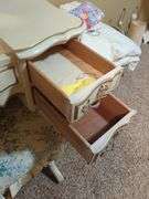 Vanity Table with Mirror and Upholstered Floral Stool