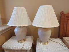 Ceramic Lamps with Pleated Shades, Qty 2