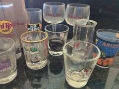 Shot Glasses Including Planet Hollywood, Hard Rock Cafe, Jose Cuervo and More, Approx Qty 18
