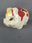 Hand Painted Ceramic Piggy Bank With Red Bow Decoration