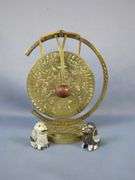 Etched Brass Gong On Stand With Cloisonné Dogs
