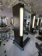 Double Sided Salon Styling Station With Rollout Storage And Power Supply On Casters