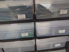 Davines Hair Care Product Samples In 30 Drawer Plastic Storage Cabinet