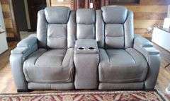 Powered 2-Seat Leather Home Theater Recliner with Console