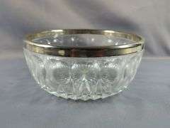 Cut Glass Serving Ware With Silver Toned Rims