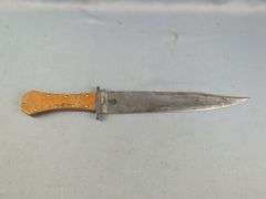 Imco Original Bowie Knife, 6" Blade, Hanson Fixed Blade Knife, 5.5" Blade, And L. Lutner Fixed Blade Knife, 10.5", All In Leather Sheaths