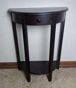Dark Wood Half-Moon Entryway Table With Drawer