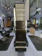 Double Sided Salon Styling Station With Rollout Storage And Power Supply On Casters
