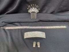 Ladies Rhinestone Costume Jewelry Including Necklaces, Earrings, Hair Comb , And More