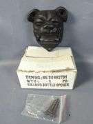 Cast Iron Dog Statue, Horse Figurine, Frog Trivet, and Bulldog Bottle Opener
