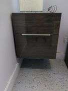 Modern Paper Tall Floor Lamp And Floating Cabinet, Bidder Responsible For Proper Removal,  Cabinets are Mounted To Wall.                                                                                                                                                                                                                                                                                                                                                                                                                                                                                                                                                                                                                                                                                                                                                                                                                                                                                                                