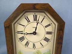 Verichron Wooden Framed Wall Clock with Cabin Scene, 12" x 8.5"