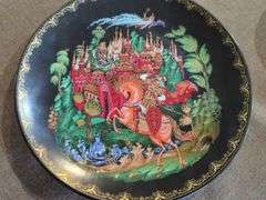 Decorative Plates Including Lefton China Pitcher and Palekh Collector Plate