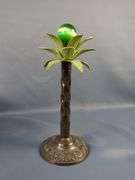 Ceramic Elephant Motif Jar, Planter, and Metal Palm Tree Candlestick - 3 Piece Set
