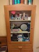 Freestanding Wood Storage Cabinet with Glass Door, Contents NOT Included, Friday Pick Up ONLY