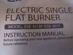 Elite Gourmet Electric Single Flat Burner With Instructions