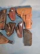 Pistol And Revolver Leather Hoster Collection, Various Styles, Brands Include Smith & Wesson, REM, Brauer Bros, Hunter, And More, Total Qty 11