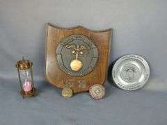 Military And Patriotic Items: Submarine Group Plaque, Bicentennial Plate, Hourglass & More