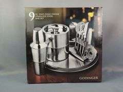 Godinger 9-Piece Two-Tone Finish Stainless Steel Bar Set, In Original Box