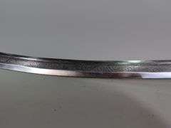 Sword Made In India With Embossed Blade, Brass Guard, And 'Deg Tegh Fateh' Written On Blade (Victory To Charity And Arms In Punjabi), 13.5" Blade, In Scabbard