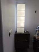 Modern Paper Tall Floor Lamp And Floating Cabinet, Bidder Responsible For Proper Removal,  Cabinets are Mounted To Wall.                                                                                                                                                                                                                                                                                                                                                                                                                                                                                                                                                                                                                                                                                                                                                                                                                                                                                                                