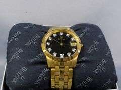 Bulova Gold Toned Stainless Steel Watch With Hour Diamond Accents, In Box With Spare Links And Owner's Guide