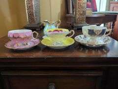 Royal Halsey, Kasuga Ware, and Sterling China Cup and Saucer Set With Royal Crown Creamer