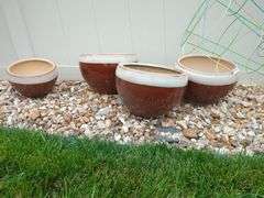 Assorted Ceramic Garden Pots Including Tomato Cage