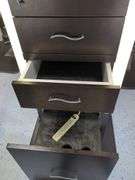 Double Sided Salon Styling Station With Rollout Storage And Power Supply On Casters