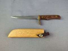 Max Smith Straightback Knife, 6" Blade, In Wood Scabbard, And Western Model S-W766 Straightback Knife, 5.75" Blade, In Leather Sheath