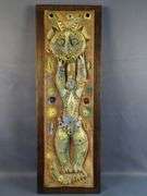 Sascha Brastoff Hand Crafted Pottery Wall Plaque & Staff With Figurine
