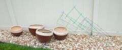 Assorted Ceramic Garden Pots Including Tomato Cage
