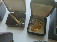 Mens Cufflinks, Tie Clips, Pins and Rings in Storage Box
