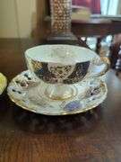 Royal Halsey, Kasuga Ware, and Sterling China Cup and Saucer Set With Royal Crown Creamer