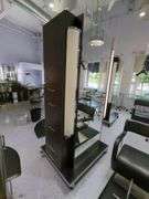 Double Sided Salon Styling Station With Rollout Storage And Power Supply On Casters