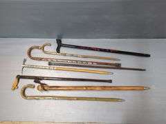 German Walking Stick And Cane Collection With Badges, Qty 5, And Decorative Walking Sticks And Canes, Qty 3