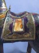 Hand Carved Wooden Horse Statue With Brass Accents