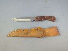 Imco Original Bowie Knife, 6" Blade, Hanson Fixed Blade Knife, 5.5" Blade, And L. Lutner Fixed Blade Knife, 10.5", All In Leather Sheaths
