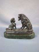 G. Ferrad Metal Sculpture, "Can't You Talk?" Child and Dog