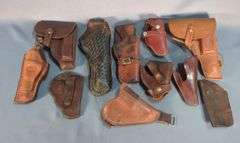 Pistol And Revolver Leather Hoster Collection, Various Styles, Brands Include Smith & Wesson, REM, Brauer Bros, Hunter, And More, Total Qty 11