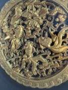 Framed Carved Giltwood Panel with Floral and Fish Motif