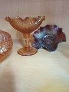 Carnival Glass Decorative Bowls, Compotes, and Lidded Dish