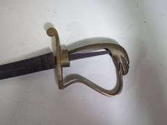 Antique Sword, Brass Guard With Eagle Head Design, Some Embossing On 29.5" Blade, No Grip, Guard Detaches From Blade