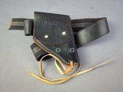 Leather Holster Marked USAF On Belt, Buchheimer PM-32 Leather Holster, And Nylon Shoulder Holster