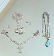Sterling Silver Western Theme Jewelry Including Cowboy Boot Turquoise Earrings, Charm Sweater Pin And More